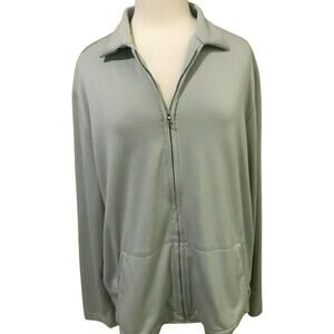 Lands End Womens Size XL  Silver Grey Full Zip Knit Jacket Stretch Long Sleeve